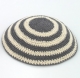 Knitted Kippah with Gray and Beige Stripes